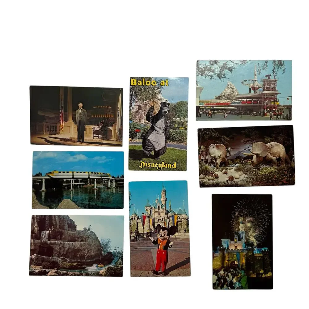 Vintage 1960s DISNEYLAND Postcard Lot of 8 Used Unused Mickey Scenery Rides